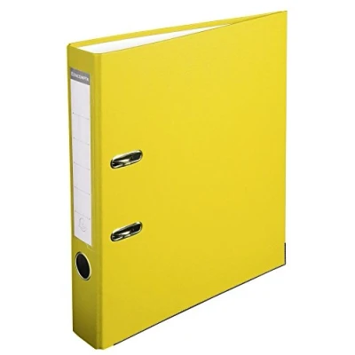 Abbildung von Exacompta 918404B Kunststoff Ordner 7,5 cm breit DIN A4 Kunststoffbezug außen Papierbezug innen Rückenschild austauschbar Ringordner Aktenordner Briefordner Büroordner Plastikordner gelb