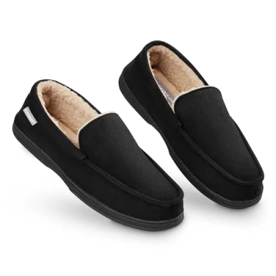 Abbildung von DUNLOP Hausschuhe Herren Mokassins mit Memory Foam und Fleece Futter, Rutschfeste Pantoffeln Gr. 41 46 (Schwarz, EU)