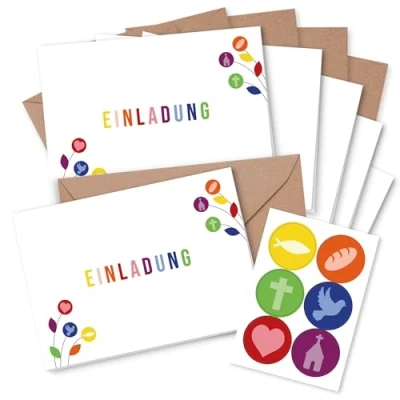 Abbildung von Papierdrachen 6 Einladungskarten für christliche Feste wie Taufe, Kommunion, Konfirmation, Firmung Motiv Blume Klappkarten mit Umschlag und passenden Stickern DIN A6 Set 5