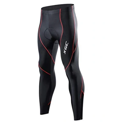 Abbildung von XGC Herren Lange Radlerhose Fahrradhose Radhose Radsportshorts für Männer Elastische Atmungsaktive 4D Schwamm Sitzpolster mit Einer Hohen Dichte (Red, M)