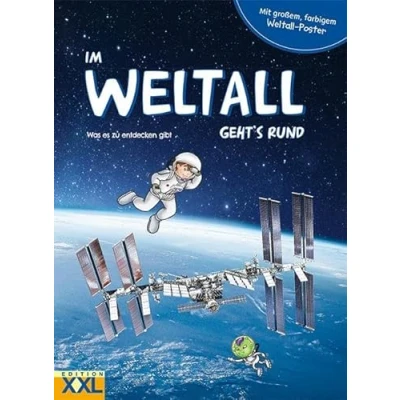 Abbildung von Im Weltall geht&#039;s rund mit großem, farbigem Poster: Was es zu entdecken gibt
