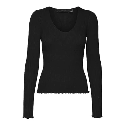 Abbildung von VERO MODA Damen Eleganter RIPP Strick Pullover V Ausschnitt Langarm Sweater Knitted Jumper VMEVIE