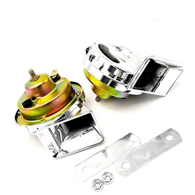 Abbildung von YIYIDA Autohupe elektrische Hupe 115DB Car Horn LKW Lufthupe Silber Doppeltöne Wasserdichtes Hochton und Tieftonhorn mit Metallhalterung Air für 12V Motorrad Yacht usw