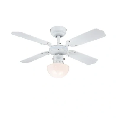 Abbildung von Westinghouse Lighting Portland Ambiance, Deckenventilator mit Beleuchtung, Metall, Ausführung in Weiß Wendeflügeln Weiß/Buche, 7871040, 90 x 42 cm