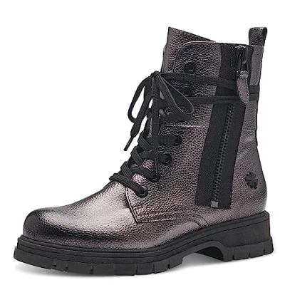 Abbildung von MARCO TOZZI by Guido Maria Kretschmer Damen Stiefeletten zum Schnüren aus Kunstleder mit Reißverschluss, Silber (Pewter), 39 EU