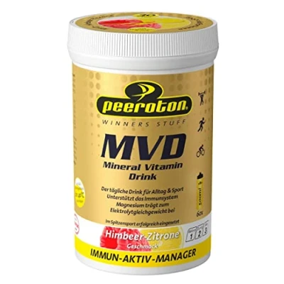 Abbildung von Peeroton MVD Mineral Vitamin Drink Himbeer Zitrone, Elektrolyt Pulver mit den 5 wesentlichen Elektrolyten plus Zink, Magnesium und C regelmäßig einnehmen das Immunsystem stärken, 300g