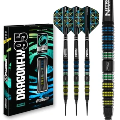 Abbildung von RED DRAGON Darts Dragonfly 95 95% Wolfram 18g Fass/ 20g Volles Gewicht Professional Weiche Spitze Dart Set mit Flüge und Dartschäfte