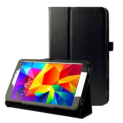 Abbildung von subtel® Flip Cover Tablethülle für Samsung Galaxy Tab 4 7.0 (SM T230 /SM T231 T235) Tablet Schutzhülle mit Ständer,Kunstleder schwarz Bookstyle Case Bumper Klapphülle faltbar Tasche Hülle