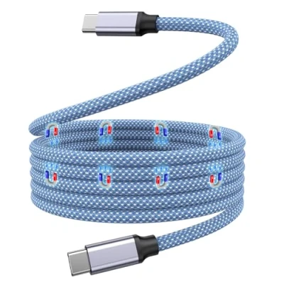 Abbildung von Magtame USB C Ladekabel, 240W(5A) magnetisches auf Kabel, Nylon Coiled Typ Schnellladekabel für Samsung, Gerät, Patentprodukt, blau