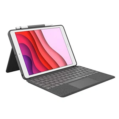 Abbildung von Logitech Combo Touch für iPad (7., 8. und 9. Generation) Schutzcase mit Präzisions Trackpad, Französisches AZERTY Layout Schwarz