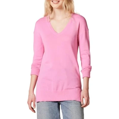 Abbildung von Amazon Essentials Damen Leichter Tunika Pullover Mit Langen Ärmeln Und V Ausschnitt (Erhältlich In Übergröße), Rosa, XL