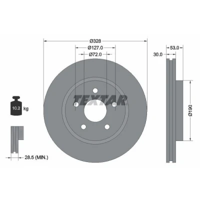 Abbildung von TEXTAR PRO+ 92184505 Bremsscheibe 328 30 05/05 127 außenbelüftet beschichtet hochgekohlt ohne Radbefestigungsbolzen, Radnabe