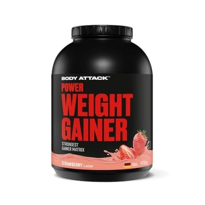 Abbildung von Body Attack Weight Gainer Strawberry 4,75 kg Dein Mass für Masseaufbau &amp; Muskelaufbau Mit Whey Protein, BCAA und Kohlenhydraten fettarmer Masse Shake hochwertige Kalorien