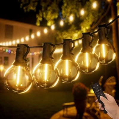 Abbildung von Yuucio 60M Lichterkette Außen Dimmbar, LED G40 Outdoor mit Fernbedienung, 100+4 Plastikbirne Wasserdicht Hängende Glühbirnen Lights für Terrasse, Garten, Party Warmweiß