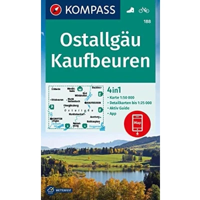 Abbildung von KOMPASS Wanderkarte 188 Ostallgäu, Kaufbeuren 1:50.000: markierte Wanderwege, Fahrradwege, Skitouren, Langlaufen