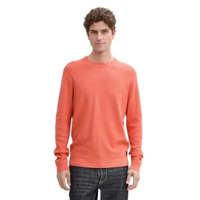 Abbildung von TOM TAILOR Herren Basic Strickpullover aus Baumwolle, 37099 Coral Red Melange, M