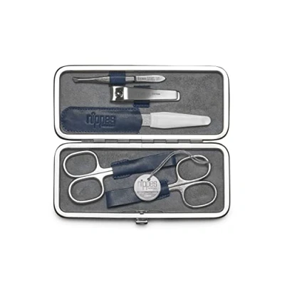 Abbildung von nippes Solingen Maniküre Set Vintage, 5 teilig, Antik Rindsleder Nagelset mit Rahmen, weiches Wildleder innen, Made in Germany, Nagelpflege vernickelten Instrumenten