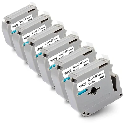 Abbildung von 6x Labelwell kompatibel für Brother M K231 MK 231 12mm Schriftband K231S MK231S MK231BZ White Ersatz PTouch PT 65 60 90 M95 55 70 80 85, Schwarz auf Weiß