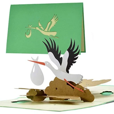 Abbildung von Karte Geburt Storch neutralPop up Glückwunschkarte für Mama und PapaBaby GeschenkGutschein Geschenk zur Mädchen oder JungeG23.1