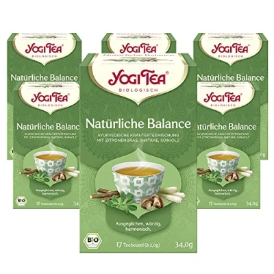 Abbildung von Yogi TEA, Natürliche Balance, Ayurvedischer Bio Gewürz und Kräutertee, Mischung aus Zitronengras, Shiitake Süßholz, Tee 6er Pack, 6x17 Beutel (102 Teebeutel insgesamt), Ideal als Geschenk