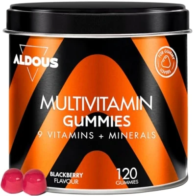 Abbildung von Multivitamin Gummies 120 mit Natürlichem Brombeergeschmack 12 Vitamine und Mineralien Vitamin C, D, B12, E, A, B6, B5, Biotin, Folsäure, Zink, Jod, Cholin Die Alternative zu Kapseln