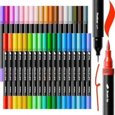 Abbildung von Artistro Marker mit Doppelspitze 36 Malmarker Pinselspitze und 0,4 mm Fineliner für Erwachsene, Bullet Journal Stifte, Malbücher kein Auslaufen