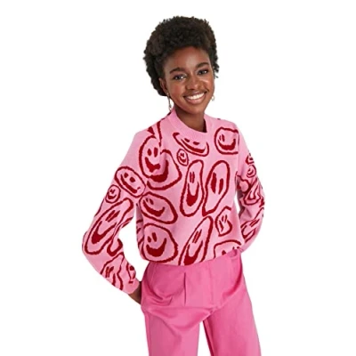 Abbildung von TRENDYOL Damen Plain Crew Neck Jumper Sweatshirt, Rosa, S EU