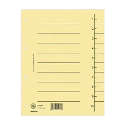 Abbildung von DONAU 8610001 25 100er Pack Trennblätter, Farbe: Hellbraune/ Karton Register überbreit Aus Recycling 250 g/qm mit Linienaufdruck für DIN A4 4 Fach Lochung Trennlaschen Trennblätter Ordner