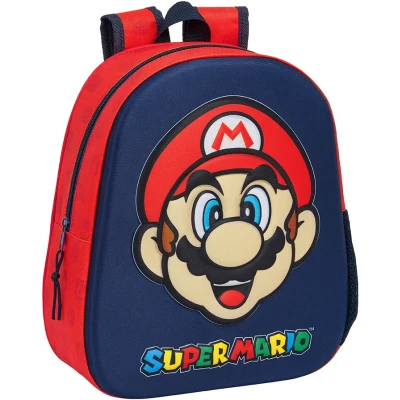 Abbildung von SUPER MARIO Schulrucksack, 3D Design, anpassbar an den Wagen, ideal für Kinder unterschiedlichen Alters, bequem und vielseitig, Qualität Widerstandsfähigkeit, 27 x 10 33 cm, Marineblau/Rot,