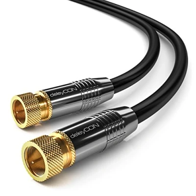 Abbildung von deleyCON 5m SAT Antennenkabel HD Satellitenkabel Koaxialkabel für DVB S/S2 4K Ultra 1080p FULL HDTV 2x F Stecker Metallstecker Schwarz