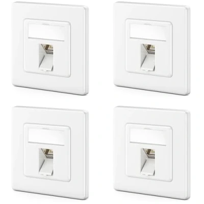 Abbildung von deleyCON 4x CAT7 Netzwerkdose 1 Port LAN Dose Anschlussdose Datendose Unterputzdose + CAT 7 Keystone Modul 45 Gewinkelter Auslass RJ45 DSL Netzwerk Patchkabel Verlegekabel