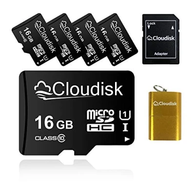 Abbildung von Cloudisk 5Pack 16GB Micro SD Karte 16 GB MicroSD Speicherkarte Class10 mit SDAdapter Kartenleser, Bulk Sale 5pcs
