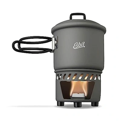 Abbildung von Esbit Trockenbrennstoffkochset Outdoor Camping Kocher 585 ml mit Aluminium Topf klappbare Griffe Campingkocher Set
