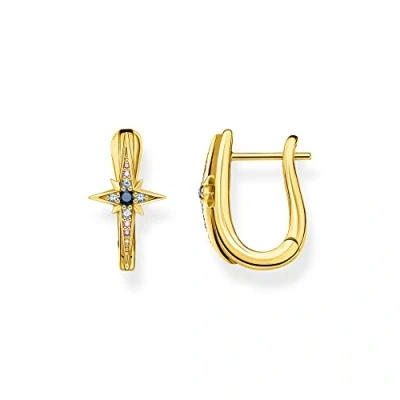 Abbildung von THOMAS Sabo Creolen Royalty Stern mit Steinen aus 925 Sterlingsilber 750 Gelbgold Vergoldung, Maße: ca. 1,8cm x 1cm, CR678 959 7