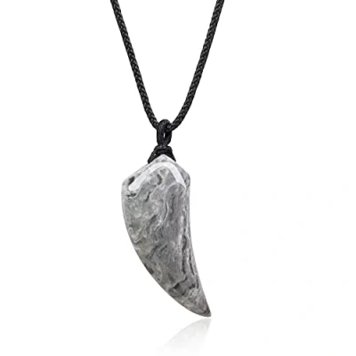 Abbildung von COAI Geschenkideen Unisex Surferkette Spitzer Anhänger Wolfszahn aus Holzmaserung Jaspis