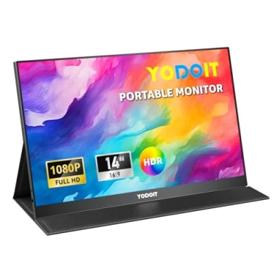 Abbildung von Yodoit Tragbarer Monitor 14 Zoll 1920 x 1080 FHD Bildschirm IPS Display mit USB Typ C eingebauten Lautsprechern für PC, Laptop, MacBook, Xbox, PS 3/4/5, Switch und TV