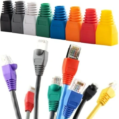Abbildung von MINGZE RJ45 CAT5 CAT5E CAT6 Ethernet Netzwerk Kabel Zugentlastung Stiefel Stecker Abdeckung 100 Stücke Mischfarbe