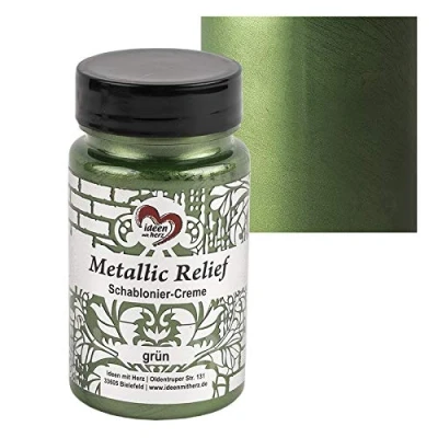 Abbildung von Ideen mit Herz Schablonier Creme Metallic Relief feine Strukturpaste Schablonierfarbe Schablonierpaste 90 ml auf Wasserbasis (grün)