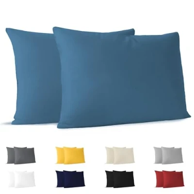 Abbildung von Dreamzie Kissenbezug 40x60 (Set mit 2) 100% Jersey Baumwolle 150 g/qm Kissenbezüge Blau Für Kissen 40 x 60 cm Kissenhülle Resistent und Hypoallergen