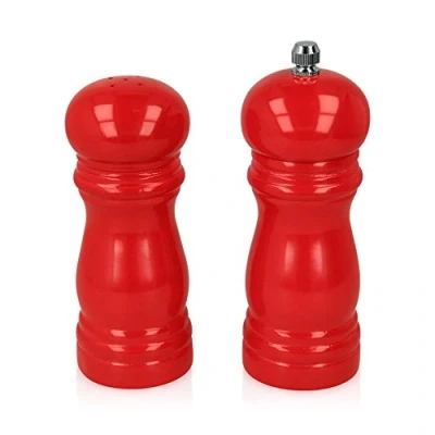 Abbildung von Metaltex Pfeffermühle Salzstreuer Set in rot lackiert, Holz, 10 x 5 13 cm