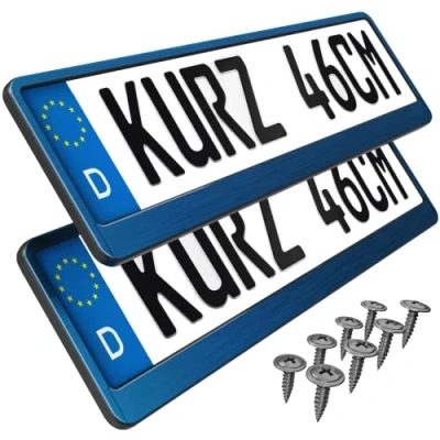 Abbildung von 2 Kennzeichenhalter kurz 46 x 11cm Auto Nummernschildhalter Kurze Kennzeichenhalterung 460mm 110mm kurzer (Blau Chrom gebürstet)