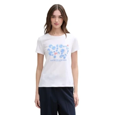 Abbildung von TOM Tailor Denim Printed Tshirt print, Damen, Größe: Small, White