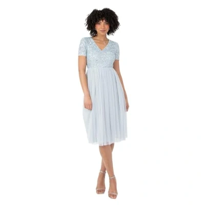 Abbildung von Maya Deluxe Damen Robe Soirée Midi Ornée D&#039;un Col En V À Manches Courtes Pour Bal De Fin D&#039;année, Mariage Brautjungfernkleid, Hellblau, 44
