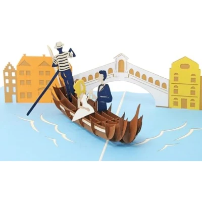 Abbildung von Favour Pop Up® 3D Glückwunschkarte zur Hochzeit. Ein filigranes Kunstwerk, dass sich beim Öffnen als Hochzeitspaar in Venedig entfaltet. TW042 …