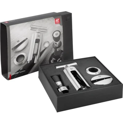 Abbildung von ZWILLING Sommelier Set 4 tlg, Folienschneider, Korkenzieher, Weinausgießer, Tropfring, rostfreier Edelstahl, Silber