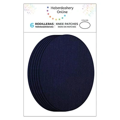 Abbildung von 6 Patches zum aufbügeln farbe Helles Marineblau. Bügeleisen Reparatursatz 10.5 x 8 cm. RK22