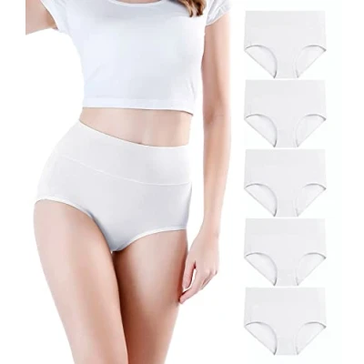 Abbildung von wirarpa Damen Unterhosen Baumwolle Unterwäsche Hohe Taille Slips Hoher Taillenslip für Frauen 5er Pack Weiß Größe L