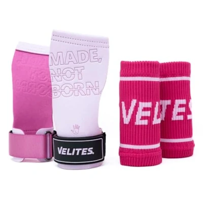 Abbildung von Velites I Quad Pro Professionelle Grips für Cross Training oder Gymnastik, geeignet jede Oberfläche, Verwendung mit Magnesium, inklusive Handgelenkbandagen aus Stoff.