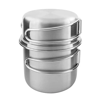 Abbildung von Tatonka Handle Mug 500 ml Set Becherset aus rostfreiem Edelstahl bestehend Tasse und Deckel mit Klappgriffen Volumenskalierung kompatibel Nalgene Weithals 1L