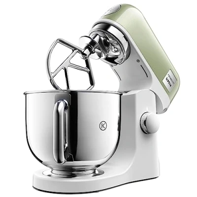 Abbildung von Kenwood kMix Editions KMX760GR Küchenmaschine, 5 l Edelstahl Schüssel, Safe Use Sicherheitssystem, Metallgehäuse, 1000 Watt, inkl. 3 Teiligem Patisserie Set und Spritzschutz, Grün Metallic